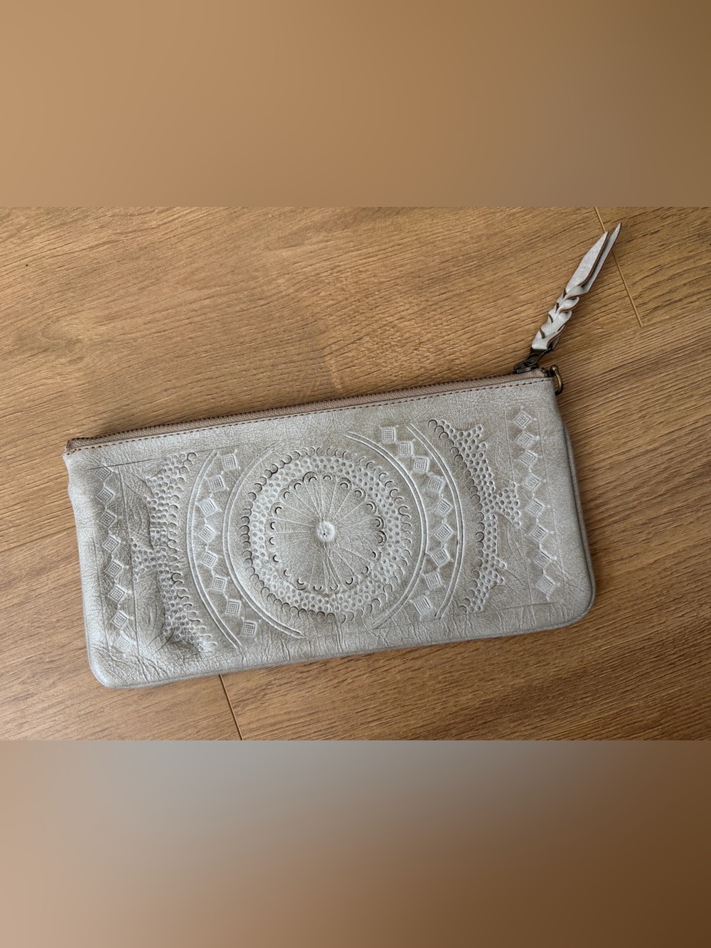 Embossed Metallic Cream Wristlet Clutch